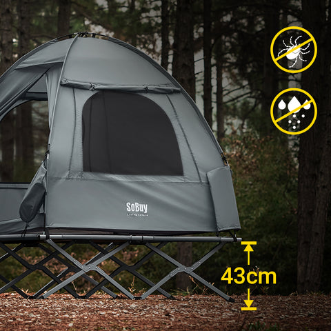 SoBuy Teltta 2 Hengelle - Ja Kenttäsänky, 2-in-1 Retkiteltta | 193x145x185cm Harmaa OGS32-II-L-HG