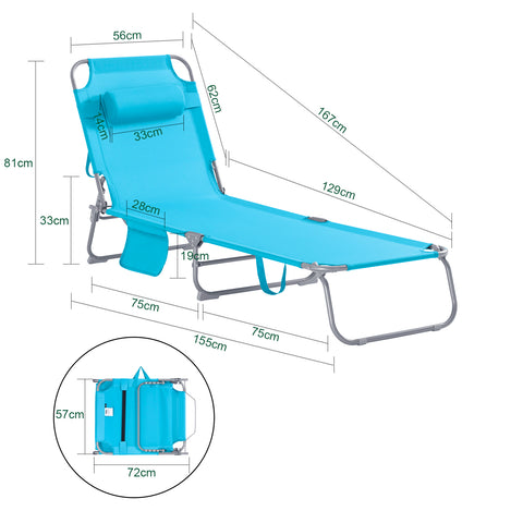 SoBuy Taitettava Aurinkotuoli 4 Asentoa – Puutarhaan tai Parvekkeelle | Sininen OGS35-B