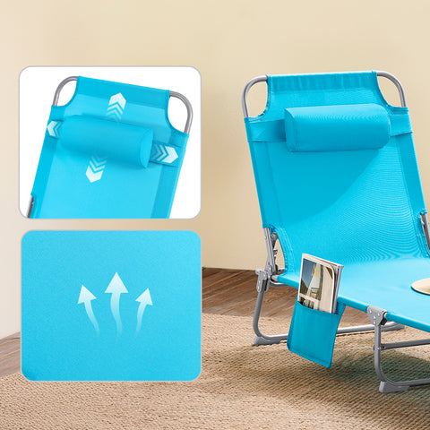 SoBuy Taitettava Aurinkotuoli 4 Asentoa – Puutarhaan tai Parvekkeelle | Sininen OGS35-B