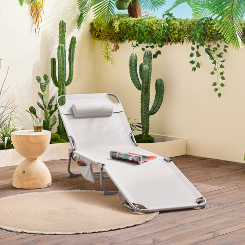 SoBuy Taitettava Aurinkotuoli 4 Asentoa - Puutarhaan tai Parvekkeelle | Beige OGS35-MI