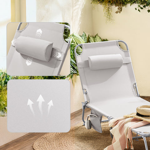 SoBuy 2 x Taitettava Aurinkotuoli 4 Asentoa – Puutarhaan tai Parvekkeelle | Beige OGS35-MIx2