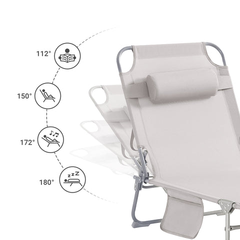 SoBuy 2 x Taitettava Aurinkotuoli 4 Asentoa – Puutarhaan tai Parvekkeelle | Beige OGS35-MIx2