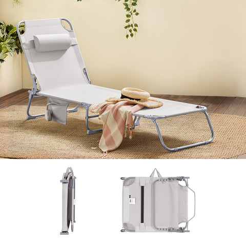 SoBuy 2 x Taitettava Aurinkotuoli 4 Asentoa – Puutarhaan tai Parvekkeelle | Beige OGS35-MIx2