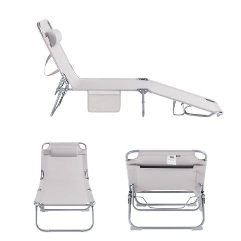 SoBuy Taitettava Aurinkotuoli 4 Asentoa - Puutarhaan tai Parvekkeelle | Beige OGS35-MI