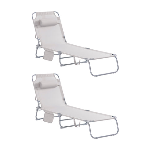 SoBuy 2 x Taitettava Aurinkotuoli 4 Asentoa – Puutarhaan tai Parvekkeelle | Beige OGS35-MIx2