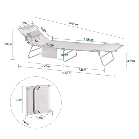 SoBuy Taitettava aurinkotuoli Enimmäiskuormitus 150kg Beige OGS35-MIx2