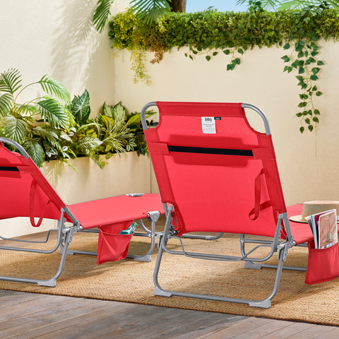 SoBuy Taitettava Aurinkotuoli 4 Asentoa – Puutarhaan tai Parvekkeelle | Punainen OGS35-R