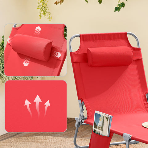 SoBuy 2 x Taitettava Aurinkotuoli 4 Asentoa – Puutarhaan tai Parvekkeelle | Punainen OGS35-Rx2
