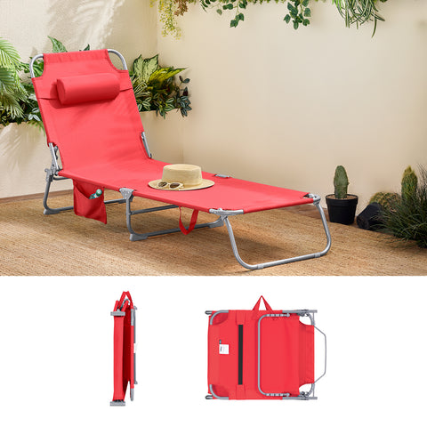 SoBuy 2 x Taitettava Aurinkotuoli 4 Asentoa – Puutarhaan tai Parvekkeelle | Punainen OGS35-Rx2