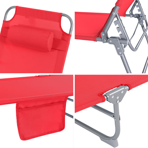 SoBuy Taitettava Aurinkotuoli 4 Asentoa – Puutarhaan tai Parvekkeelle | Punainen OGS35-R