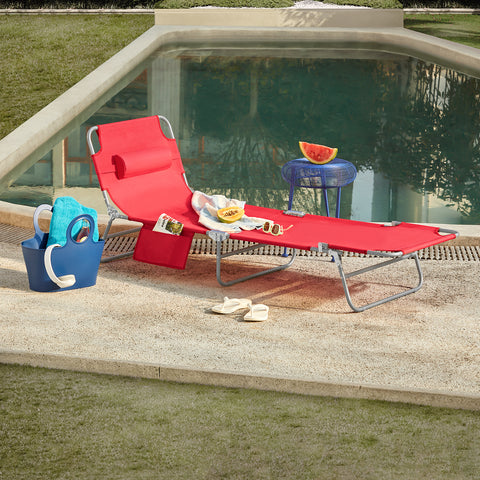 SoBuy 2 x Taitettava Aurinkotuoli 4 Asentoa – Puutarhaan tai Parvekkeelle | Punainen OGS35-Rx2