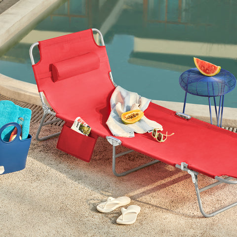 SoBuy 2 x Taitettava Aurinkotuoli 4 Asentoa – Puutarhaan tai Parvekkeelle | Punainen OGS35-Rx2