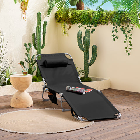 SoBuy Taitettava Aurinkotuoli 4 Asentoa – Puutarhaan tai Parvekkeelle | Musta OGS35-SCH