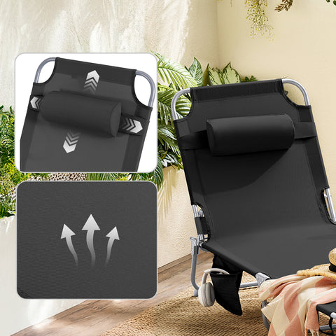 SoBuy Taitettava Aurinkotuoli 4 Asentoa – Puutarhaan tai Parvekkeelle | Musta OGS35-SCH