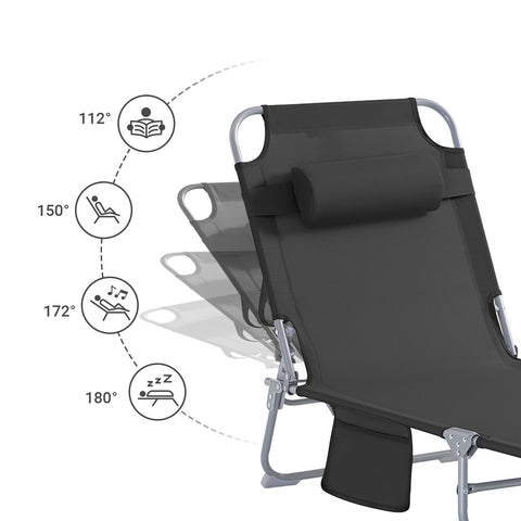 SoBuy Taitettava Aurinkotuoli 4 Asentoa – Puutarhaan tai Parvekkeelle | Musta OGS35-SCH