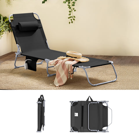 SoBuy Taitettava Aurinkotuoli 4 Asentoa – Puutarhaan tai Parvekkeelle | Musta OGS35-SCH