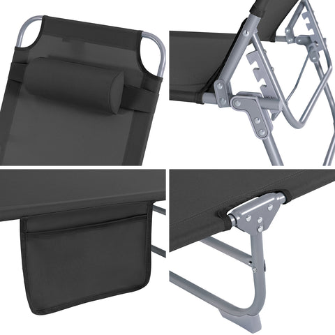 SoBuy 2 x Taitettava Aurinkotuoli 4 Asentoa – Puutarhaan tai Parvekkeelle | Musta OGS35-SCHx2