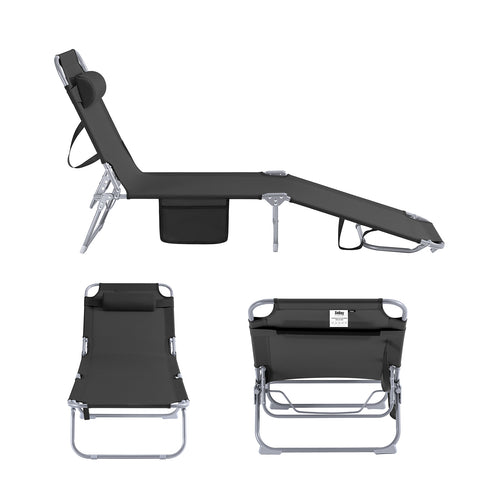 SoBuy Taitettava Aurinkotuoli 4 Asentoa – Puutarhaan tai Parvekkeelle | Musta OGS35-SCH