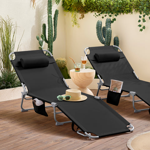 SoBuy 2 x Taitettava Aurinkotuoli 4 Asentoa – Puutarhaan tai Parvekkeelle | Musta OGS35-SCHx2