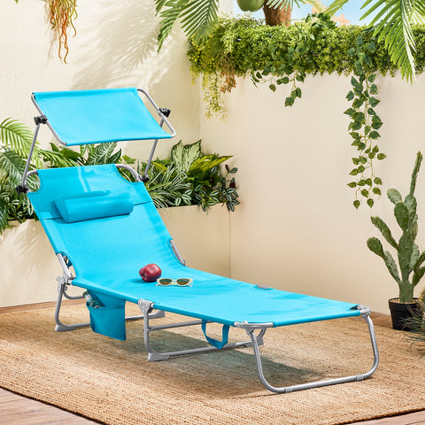 SoBuy Taitettava Aurinkotuoli Niskatuella & Säädettävällä Aurinkosuojalla – Puutarhaan tai Parvekkeelle | Sininen OGS48-B