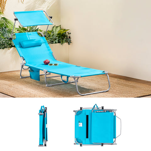 SoBuy 2 x Taitettava Aurinkotuoli Niskatuella & Säädettävällä Aurinkosuojalla – Puutarhaan tai Parvekkeelle | Sininen OGS48-Bx2