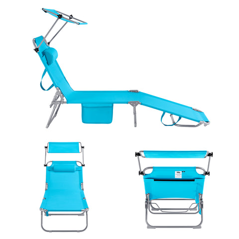 SoBuy Taitettava Aurinkotuoli Niskatuella & Säädettävällä Aurinkosuojalla – Puutarhaan tai Parvekkeelle | Sininen OGS48-B