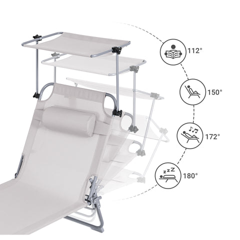 SoBuy 2 x Taitettava Aurinkotuoli Niskatuella & Säädettävällä Aurinkosuojalla – Puutarhaan tai Parvekkeelle | Beige OGS48-MIx2