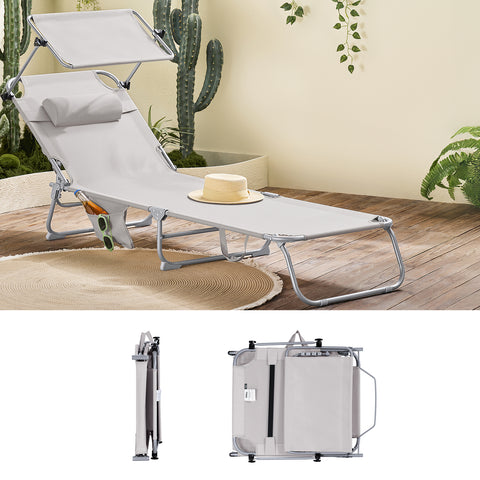 SoBuy 2 x Taitettava Aurinkotuoli Niskatuella & Säädettävällä Aurinkosuojalla – Puutarhaan tai Parvekkeelle | Beige OGS48-MIx2