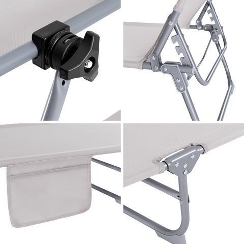 SoBuy 2 x Taitettava Aurinkotuoli Niskatuella & Säädettävällä Aurinkosuojalla – Puutarhaan tai Parvekkeelle | Beige OGS48-MIx2