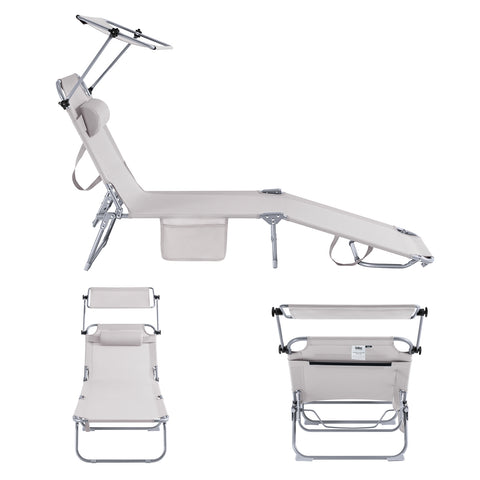 SoBuy 2 x Taitettava Aurinkotuoli Niskatuella & Säädettävällä Aurinkosuojalla – Puutarhaan tai Parvekkeelle | Beige OGS48-MIx2