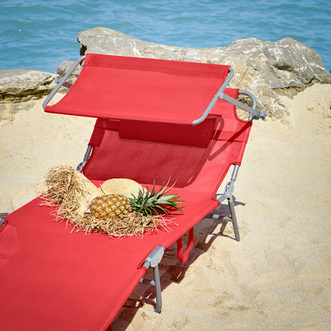 SoBuy 2 x Taitettava Aurinkotuoli Niskatuella & Säädettävällä Aurinkosuojalla – Puutarhaan tai Parvekkeelle | Punainen OGS48-Rx2