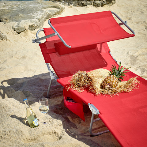 SoBuy 2 x Taitettava Aurinkotuoli Niskatuella & Säädettävällä Aurinkosuojalla – Puutarhaan tai Parvekkeelle | Punainen OGS48-Rx2
