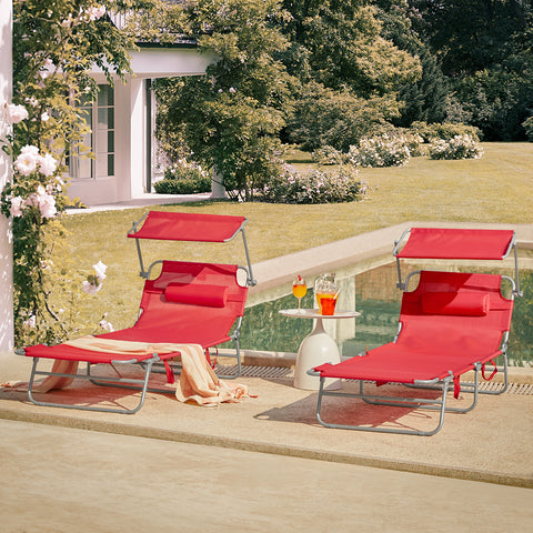 SoBuy 2 x Taitettava Aurinkotuoli Niskatuella & Säädettävällä Aurinkosuojalla – Puutarhaan tai Parvekkeelle | Punainen OGS48-Rx2