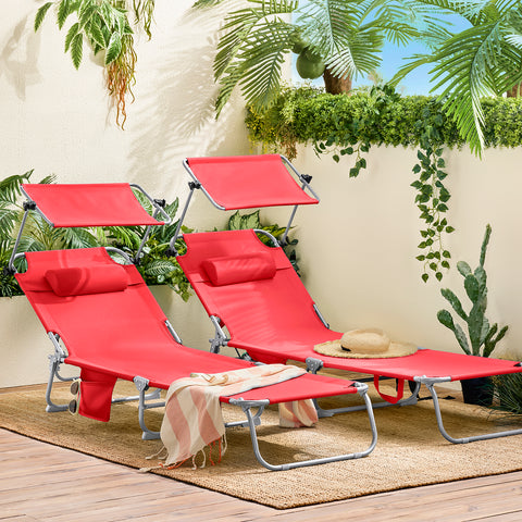 SoBuy Taitettava Aurinkotuoli Niskatuella & Säädettävällä Aurinkosuojalla – Puutarhaan tai Parvekkeelle | Punainen OGS48-R