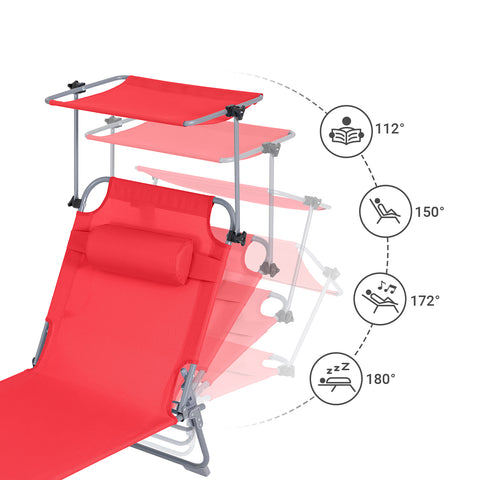 SoBuy 2 x Taitettava Aurinkotuoli Niskatuella & Säädettävällä Aurinkosuojalla – Puutarhaan tai Parvekkeelle | Punainen OGS48-Rx2