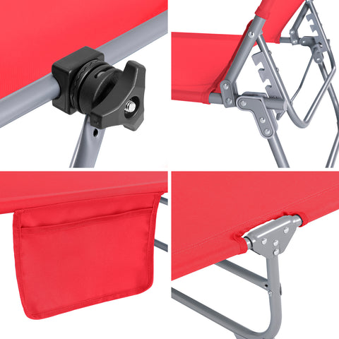 SoBuy 2 x Taitettava Aurinkotuoli Niskatuella & Säädettävällä Aurinkosuojalla – Puutarhaan tai Parvekkeelle | Punainen OGS48-Rx2