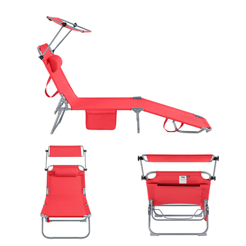 SoBuy 2 x Taitettava Aurinkotuoli Niskatuella & Säädettävällä Aurinkosuojalla – Puutarhaan tai Parvekkeelle | Punainen OGS48-Rx2