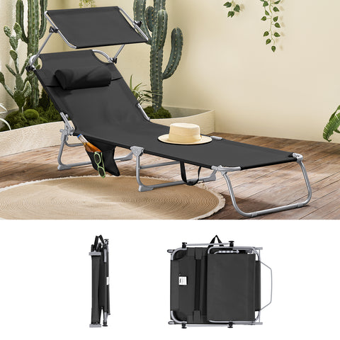 SoBuy 2 x Taitettava Aurinkotuoli Niskatuella & Säädettävällä Aurinkosuojalla – Puutarhaan tai Parvekkeelle | Musta OGS48-SCHx2