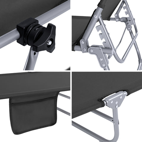 SoBuy Taitettava Aurinkotuoli Niskatuella & Säädettävällä Aurinkosuojalla – Puutarhaan tai Parvekkeelle | Musta OGS48-SCH