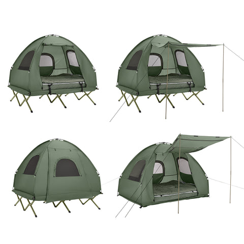 SoBuy 4-in-1 Teltta katoksella 2 Hengelle – Retkiteltta | 193x145x185cm Vihreä OGS61-L-GR