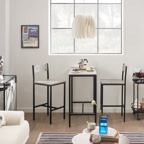 SoBuy OGT03-HG Korkea Keittiöpöytä 87 cm + 2 Baarijakkaraa – Kompakti Baarisetti Pieneen Tilaan, Parvekkeelle, Olohuoneeseen ja Keittiöön – Moderni Teollinen Puu & Metalli