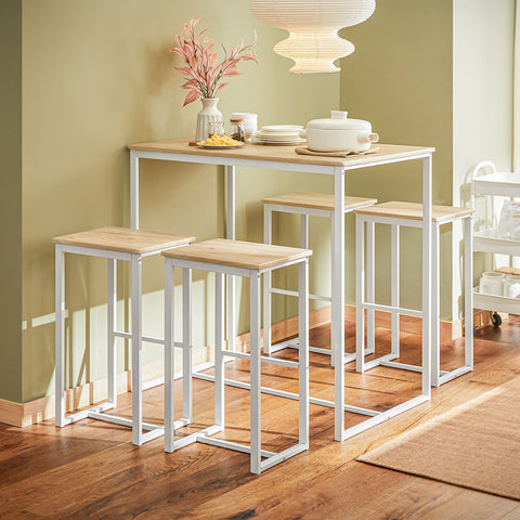 SoBuy Ruokailuryhmä 4 Hengelle Metalli ja puukuitulevyä Valkoinen OGT15-WN