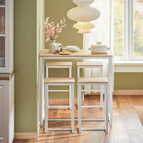 SoBuy Ruokailuryhmä 4 Hengelle Metalli ja puukuitulevyä Valkoinen OGT15-WN