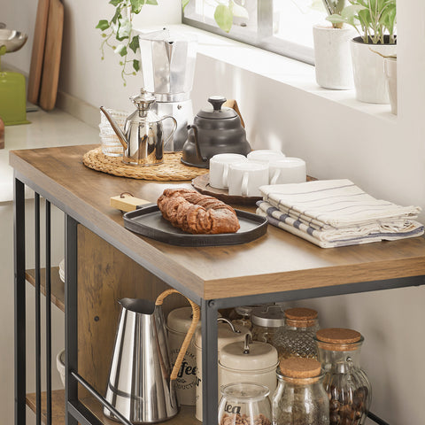 SoBuy Tarjoiluvaunu 3 Hyllyllä Metalli ja puukuitulevyä Ruskea SVW18-F