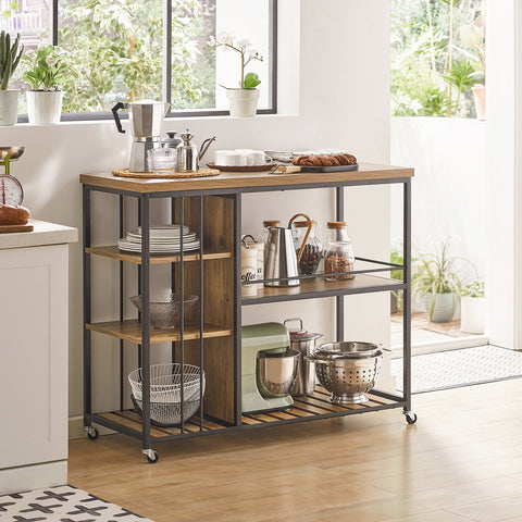 SoBuy Tarjoiluvaunu 3 Hyllyllä Metalli ja puukuitulevyä Ruskea SVW18-F