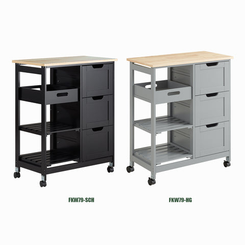 SoBuy FKW79-SCH Keittiösaareke Pyörillä, Kolme Laatikkoa ja Irrotettava Hylly, Keittiön Säilytyskaluste, Musta (L68xP38xK85cm)