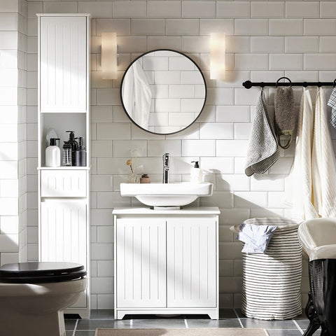 SoBuy Kylpyhuoneen allaskaappi 2 Ovea puukuitulevyä Valkoinen BZR108-II-W