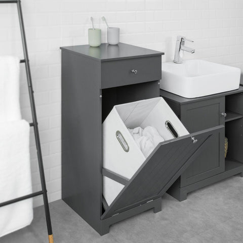 SoBuy Pyykkikaappi 1 Laatikko Ja 1 Kori puukuitulevyä Harmaa BZR21-DG