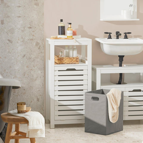 SoBuy Pyykkikaappi 1 Kori puukuitulevyä Valkoinen BZR67-W