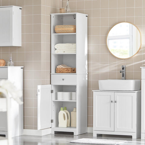 SoBuy Korkea Kaappi 1 Ovi Ja 1 Laatikko puukuitulevyä Valkoinen BZR17-W